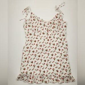 Abercrombie & Fitch Cherry Print Mini Dress Women’s L Tie Strap Smocked Back